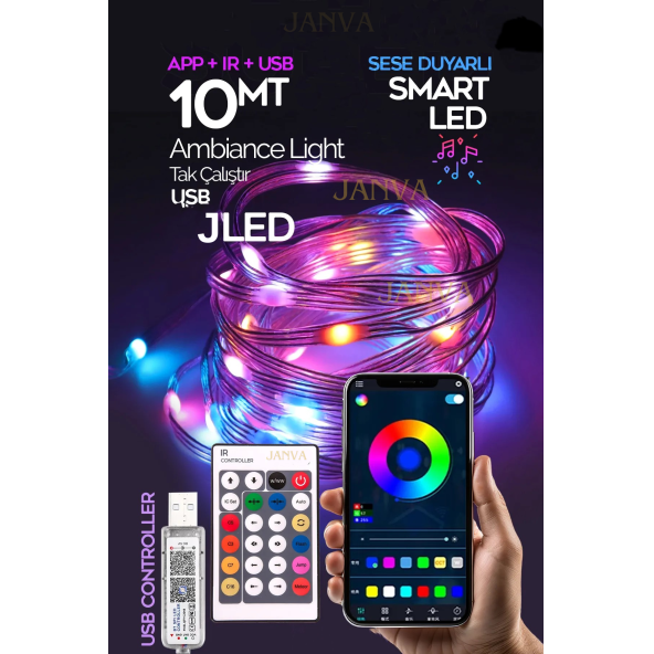 USB Fonksiyonlu Uygulamalı 10 Metre Rgb Yılbaşı Ledi MagicKumandalı Led Çam Ağacı Ledi Kayar led