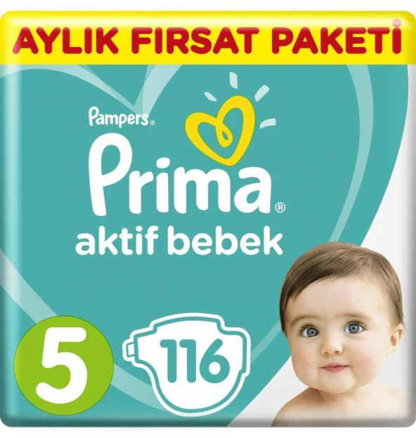 NessiWorldPrima Bebek Bezi Aktif Bebek 5 Beden Aylık Fırsat Paketi 116 Adet