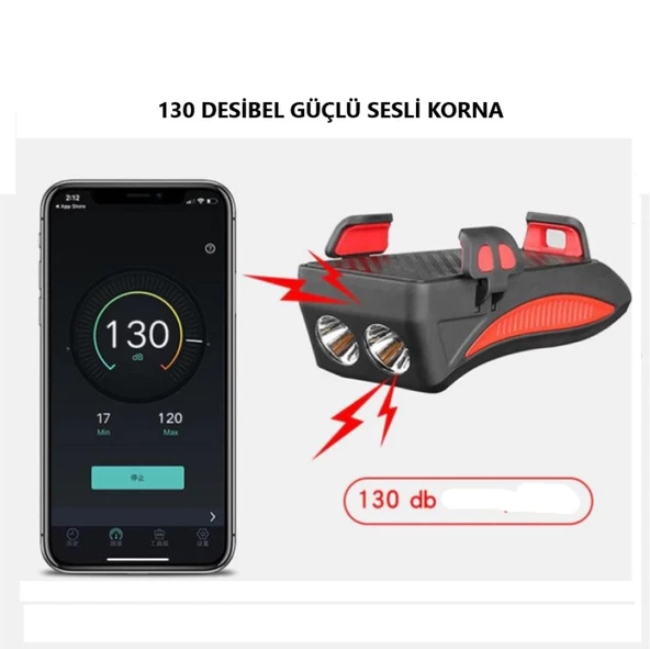 Algaride Bisiklet Ön Far 130 Dsb Korna Güç Kaynağı Telefon Tutucu Bisiklet Aksesuar - 4