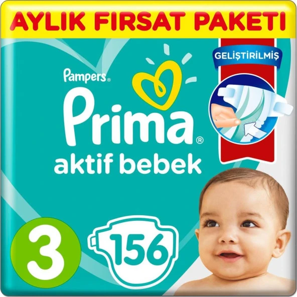 NessiWorldPrima Bebek Bezi Aktif Bebek 3 Beden Aylık Fırsat Paketi 156 Adet