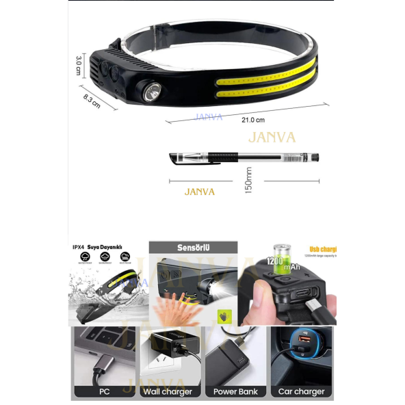 TERMİNATÖR KAFA FENERİ  TEPE LAMBASI USB ŞARJLI - 3