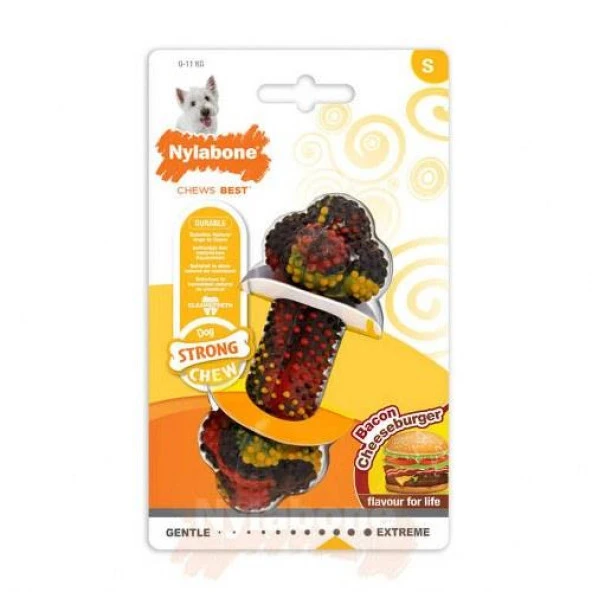 Nylabone Domuz Pastırması ve Cheeseburger Aromalı Köpek Çiğneme Kemiği S