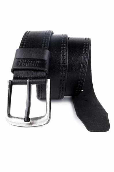 2 Adet Hakiki Deri Erkek Kemer 4,5 cm Dikiş Desenli Siyah - Resim 4