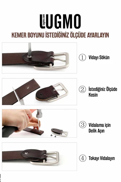 2 Adet Hakiki Deri Erkek Kemer 4,5 cm Dikiş Desenli Siyah - Resim 5