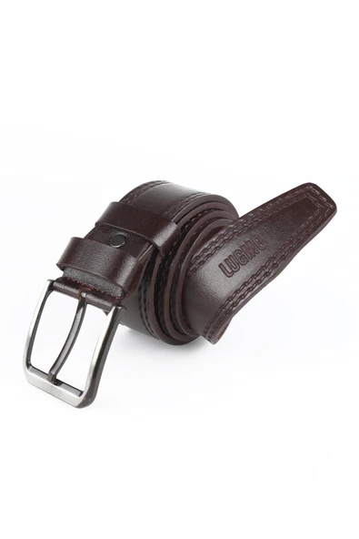 Hakiki Deri Erkek Kemer 4,5 cm Dikiş Desenli Kahverengi