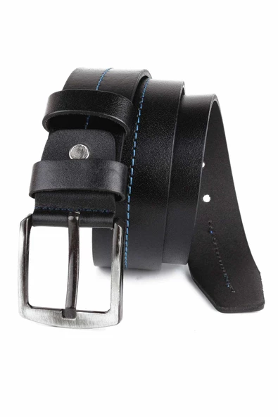 Hakiki Deri Erkek Kemer Dikiş Modelli Siyah 4,5 cm - 5