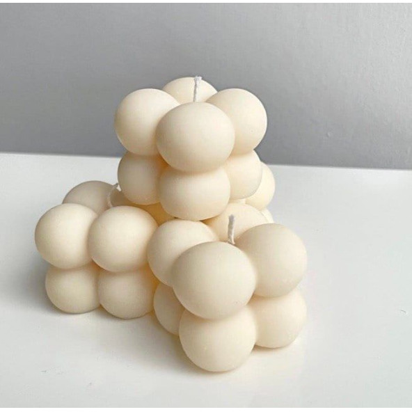 Dekoratif Mini Bubble Mum - Beyaz Renk 10 Adet Mum - 3