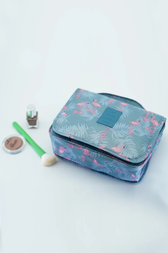 Çok Fonksiyonlu Askılı Makyaj Çantası Flamingo Desen ( Büyük Boy ) - 4