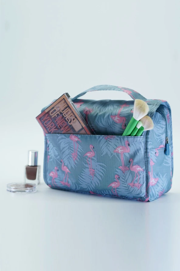 Çok Fonksiyonlu Askılı Makyaj Çantası Flamingo Desen ( Büyük Boy ) - 5