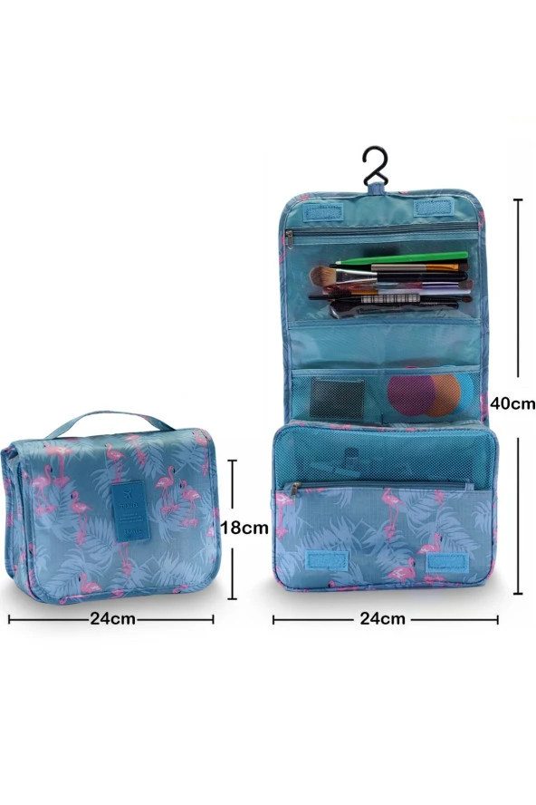 Çok Fonksiyonlu Askılı Makyaj Çantası Flamingo Desen ( Büyük Boy ) - 7