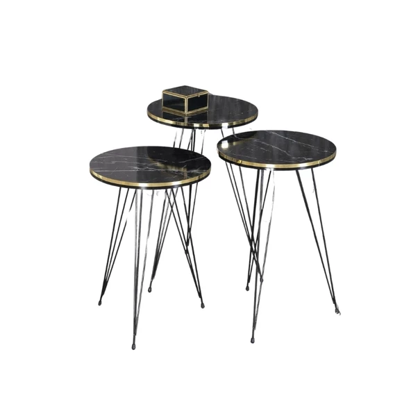 Zigon Sehpa Siyah Tel Ayak Çift Altın Bendir 1049 ürün görseli 1