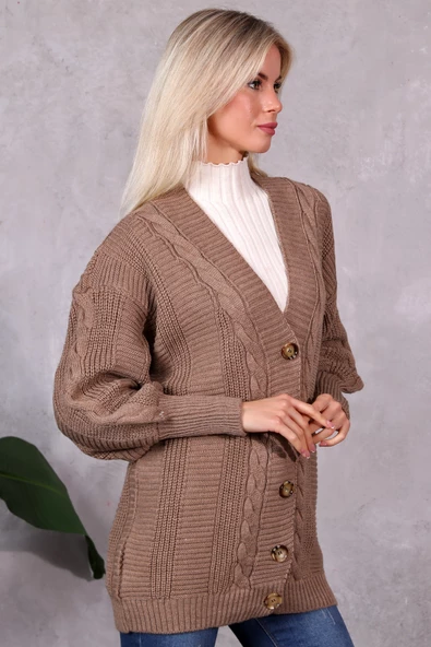 Lugmo Kadın Triko Hırka Akrilik iplik 80 cm Saç Örgülü Vizon (80cm) - 3