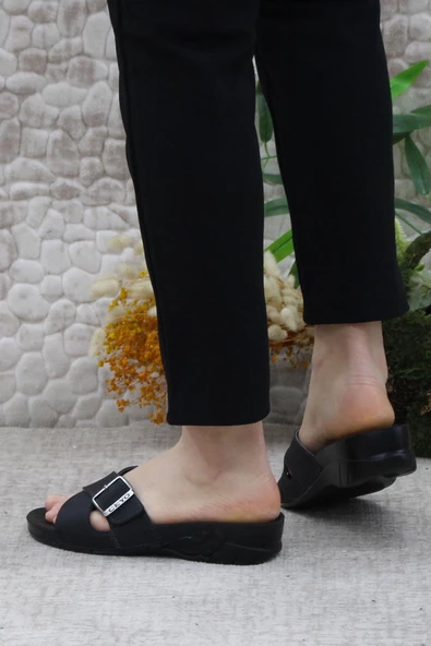 Ceyo Flora-11 Siyah Rahat Ortapedik Kadın Terlik - Resim 4