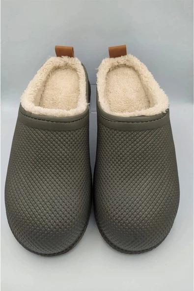 Gezer Kışlık Islak Zemin Erkek Terlik Önü Kapalı Tüylü Haki - Resim 2