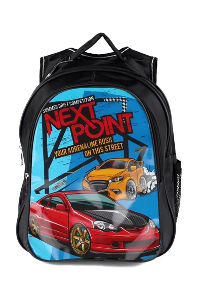 Lugmo Ortaokul İlkokul Çantası ve Beslenme Çantası 3 Cepli Pedli Araba Siyah - 3