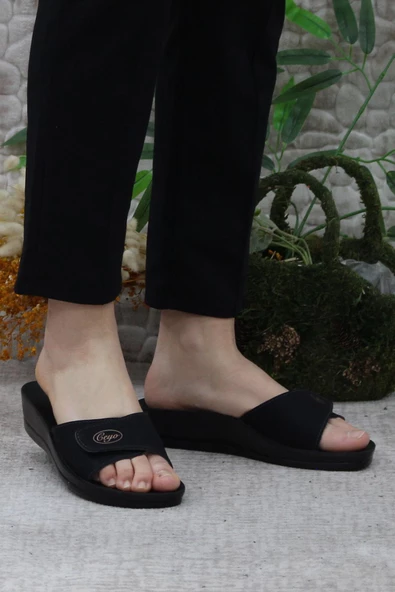 Ceyo Minerva Cırtlı Siyah Rahat Ortapedik Kadın Terlik - Resim 2