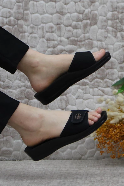 Ceyo Minerva Cırtlı Siyah Rahat Ortapedik Kadın Terlik - Resim 5