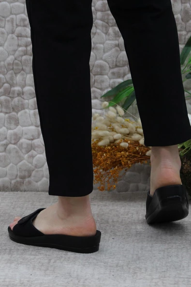 Ceyo Minerva Cırtlı Siyah Rahat Ortapedik Kadın Terlik - Resim 4