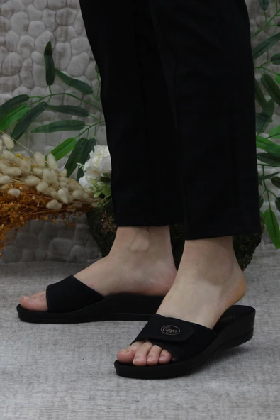 Ceyo Minerva Cırtlı Siyah Rahat Ortapedik Kadın Terlik - Resim 3
