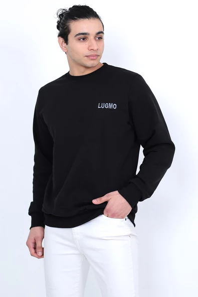 Lugmo Erkek Sweatshirt 3 İplik Kompak Kumaş Kazak Regular Siyah - 3