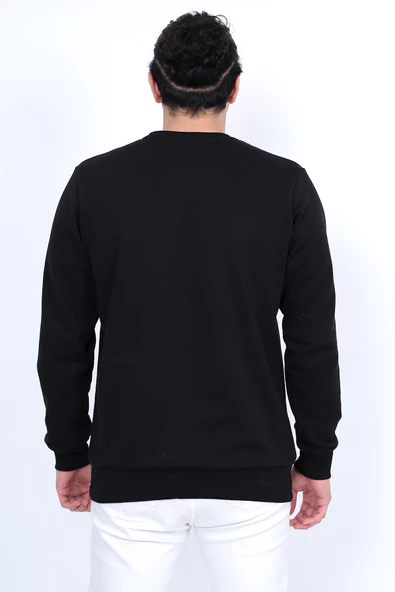 Lugmo Erkek Sweatshirt 3 İplik Kompak Kumaş Kazak Regular Siyah - 5