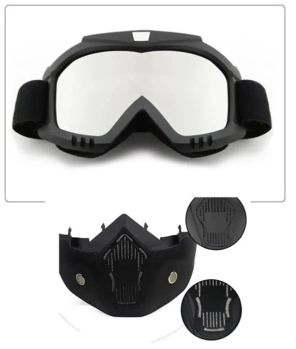 Cross Motosiklet Bisiklet Gözlüğü Açık Kask Maskesi Süngerli Bant Lastikli Jet Maske Aynalı Cam - 3