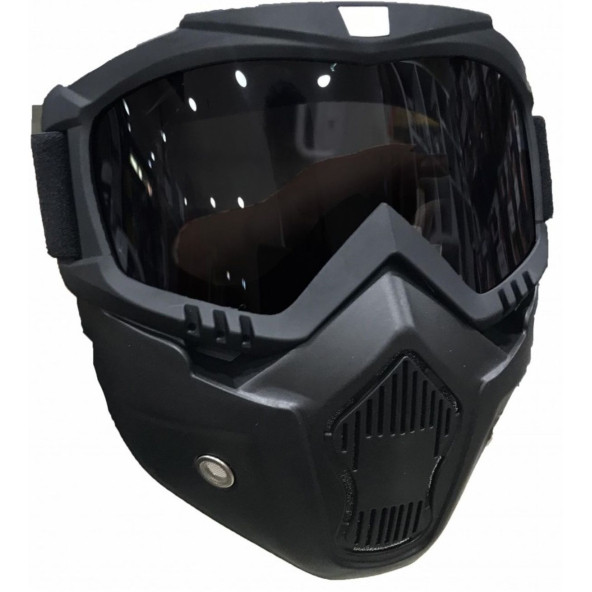 Cross Motosiklet Bisiklet Gözlüğü Açık Kask Maskesi Süngerli Bant Lastikli Jet Maske Siyah Cam - 2