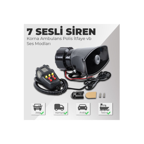 Her Araca Uyumlu Universal 7 Sesli Polis Sireni 32022