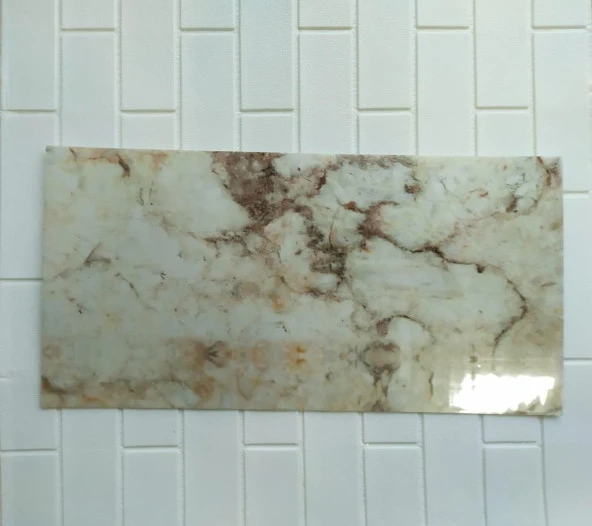 Renkli Duvarlar 60x30cm Shiny Toprak Mermer Desenli Yapışkanlı Karavan Prefabrik Banyo Wc Duvar Kaplama Paneli - 5