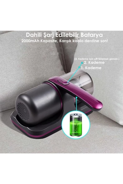 AFM tech Şarjlı UV-C Işınlı 100W akar temizleme el süpürgesi - 6