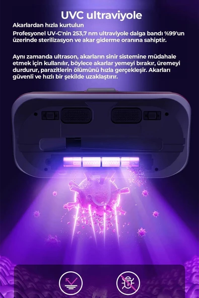 AFM tech Şarjlı UV-C Işınlı 100W akar temizleme el süpürgesi - 5