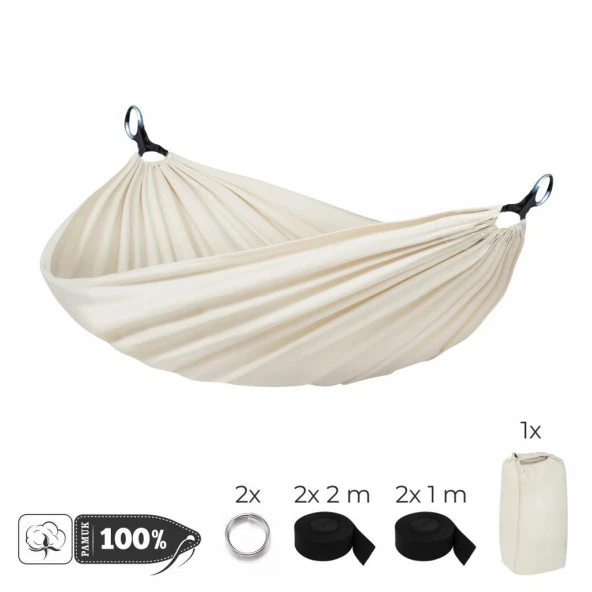 Pamuklu Duck Kumaş Kamp Hamak Seti 230x120 Krem Yıkanabilir Isıya Dayanıklı - 2