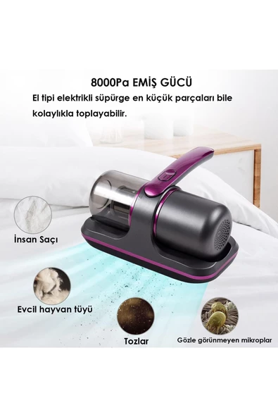 Afm Tech Şarjlı UV-C Işınlı 100W akar temizleme el süpürgesi - 7