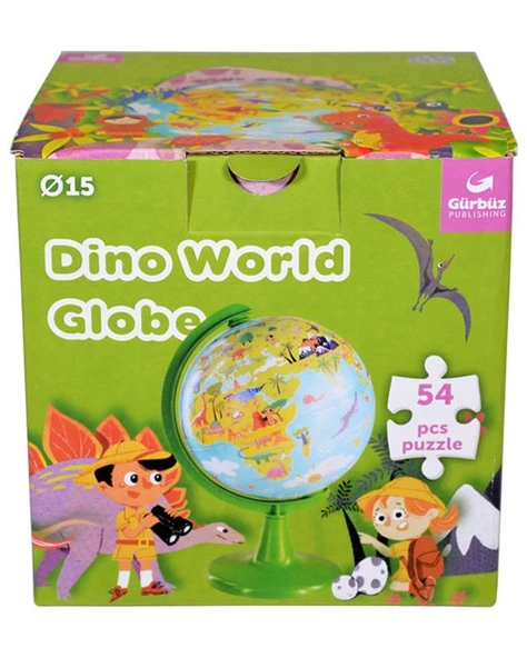 Gürbüz Dino World Küre 15 cm ve 54 Parça Puzzle