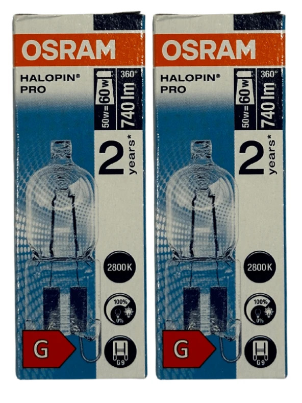 Osram Halopin Pro 50W (60W) 2800K (Sarı Işık) G9 Duylu Halojen Ampul (2 Adet)