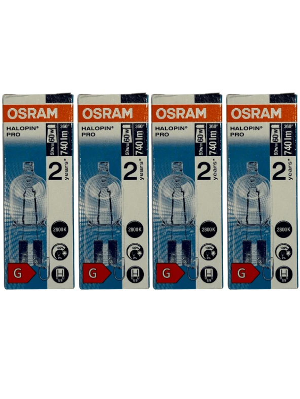 Osram Halopin Pro 50W (60W) 2800K (Sarı Işık) G9 Duylu Halojen Ampul (4 Adet)