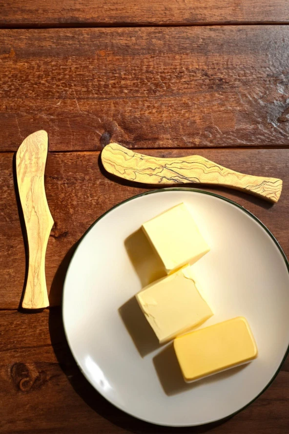 Zeytin Ağacı Tereyağ Bıçağı Seti | 2 Adet El Yapımı Ahşap Tereyağ Süreceği - 3