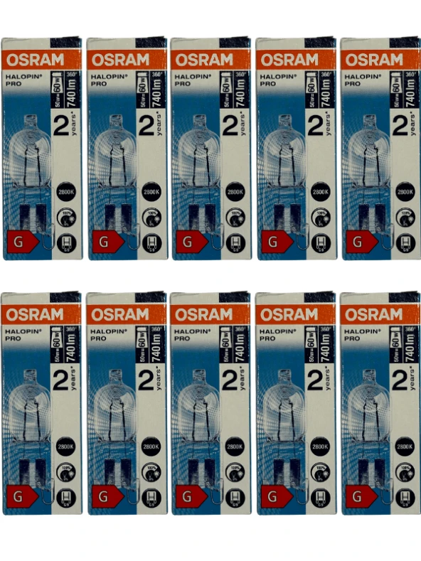 Osram Halopin Pro 50W (60W) 2800K (Sarı Işık) G9 Duylu Halojen Ampul (10 Adet)