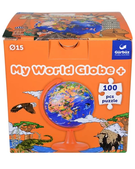 Gürbüz My World Globe Hayvanlı Yer Küre 15 cm ve 100 Parça Puzzle