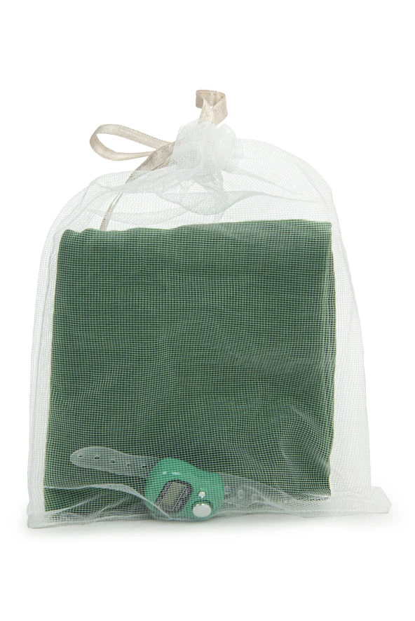 5 Adet Tül Keseli Pamuklu Mevlüt Örtüsü ve Zikirmatik Sayaç Seti Yeşil - Resim 2