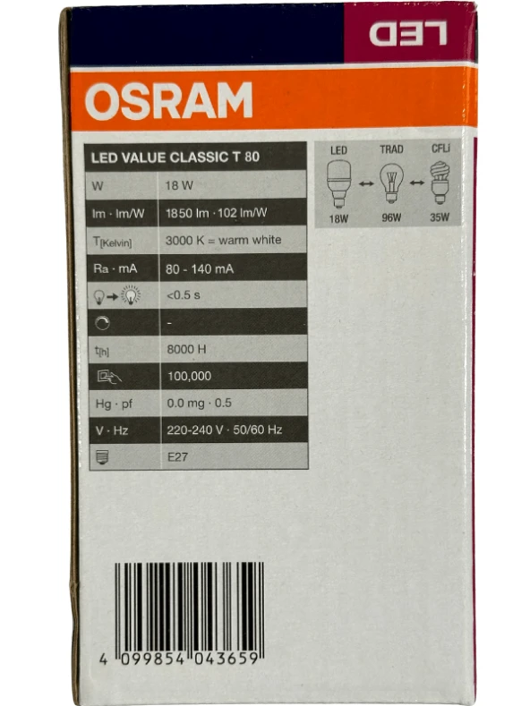 Osram 18W (96W) 3000K (Sarı Işık) E27 Duylu Led Torch Ampul