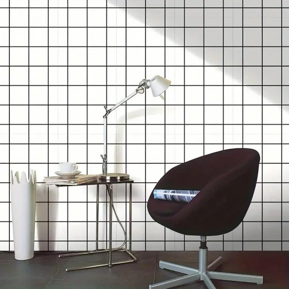 Renkli Duvarlar 60x30cm Shiny Siyah Çizgili Beyaz Kare Yapışkanlı Karavan Prefabrik Banyo Wc Duvar Kaplama Paneli - 4