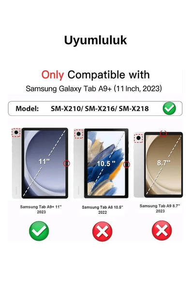 Galaxy Tab A9+ / A9 Plus 11 İnç 2023 Uyumlu Fuchsia Kalem Bölmeli Akıllı Tablet Kılıfı - 8