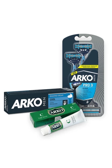 ARKO Men Tıraş Kremi Cool 100ml Ve Men T3 Tıraş Bıçağı 3'lü Olan Ve Klasik Yağlı Krem 20cc