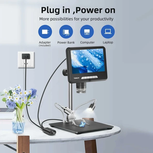 TOMLOV DM401 Pro 2K Dijital Mikroskop 1200x, 7 Inc 24MP HDMI IPS - 4