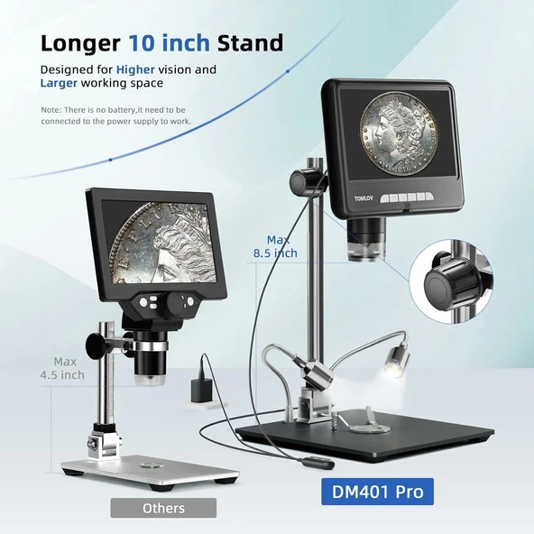 TOMLOV DM401 Pro 2K Dijital Mikroskop 1200x, 7 Inc 24MP HDMI IPS - 3