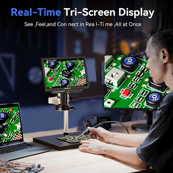 TOMLOV TM4K Max 4K Döner Kol, Dijital Mikroskop 2000x, 52MP - 10.1 Inc - 4