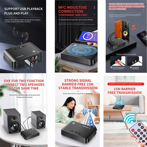 Bluetooth 5.0 ses alıcısı NFC IR Stereo kablosuz müzik adaptörü - Resim 3