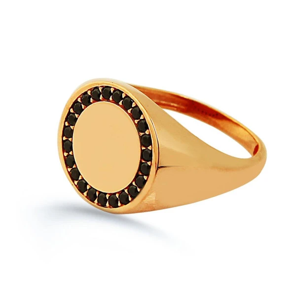 Küçük Parmak Yüzük (Signed Ring)Siyah Sıra Taşlı Rose Altın Renkli