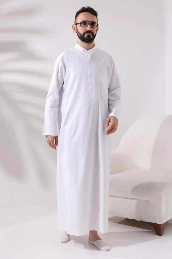 Erkek Beyaz Boydan Uzun Entari Hac Umre Kıyafeti